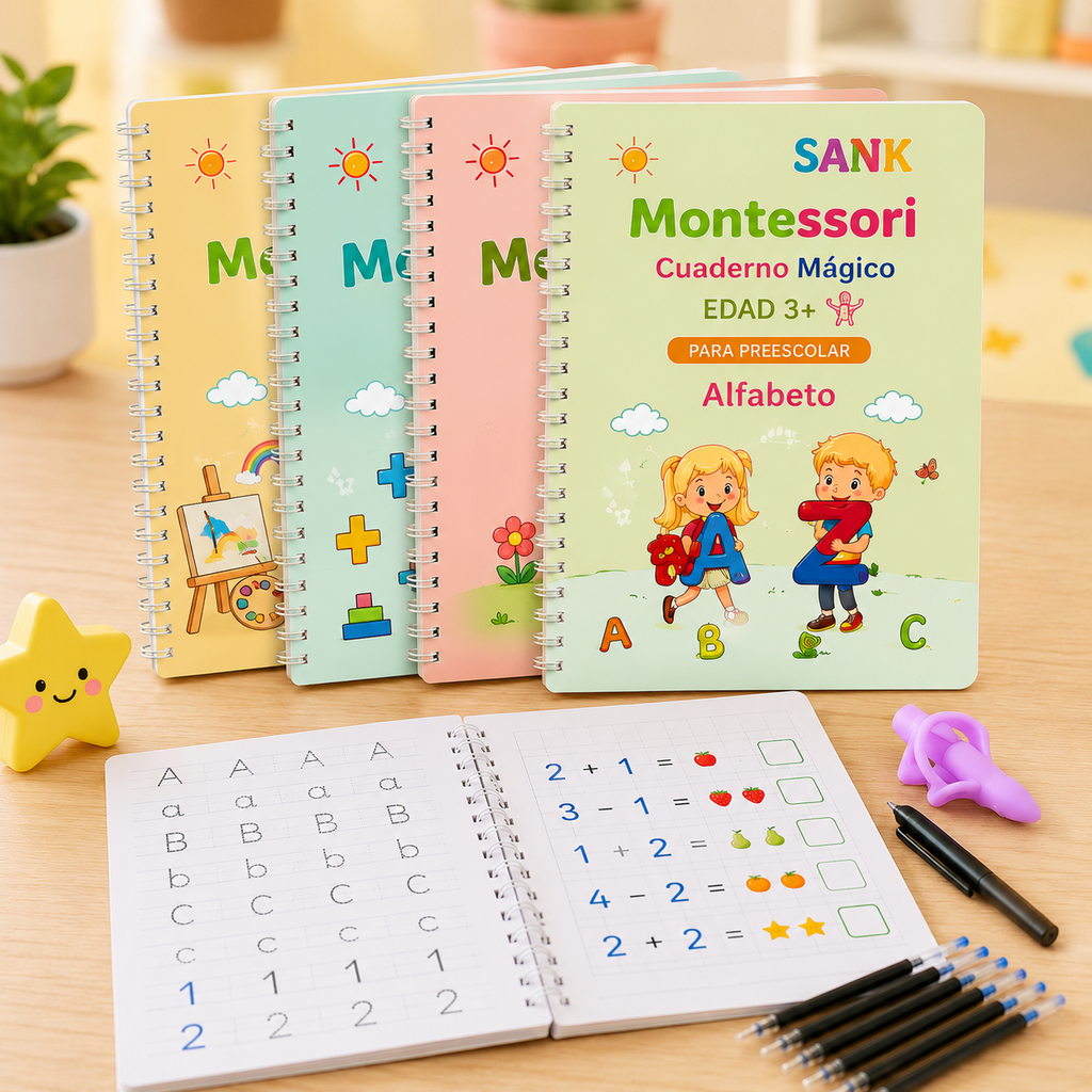 SmartWrite Kids™ - Kit 4 Cuadernos de Caligrafía Reutilizable.